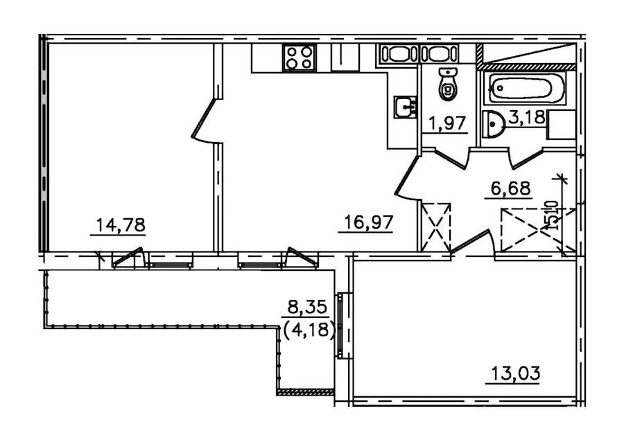 Двухкомнатная квартира в : площадь 60.79 м2 , этаж: 1 – купить в Санкт-Петербурге